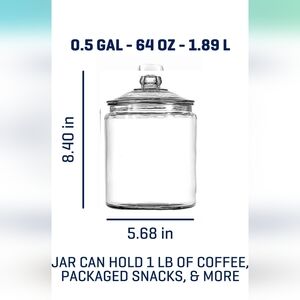 Anchor Hocking Heritage Hill 1/2 Gallon Glass Jar with Lid NEW